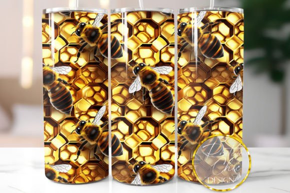 3D Bees Tumbler Wrap Sublimation Design: Strategic Application for Custom Drinkware Production