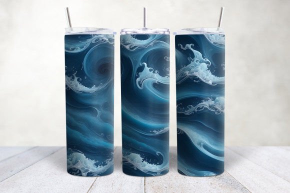 3D Blue Ocean Waves Seamless Tumbler: Elevating Sublimation Projects with Instant Digital Designs