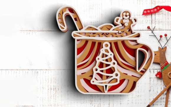 3D Christmas Cup SVG: Layered Mandala Design