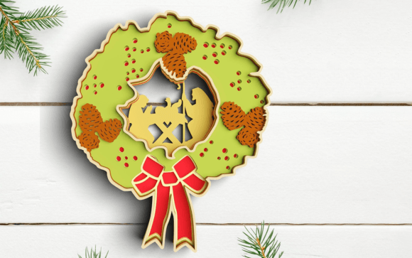3D Christmas Nativity Wreath SVG: Layered Holiday Decor