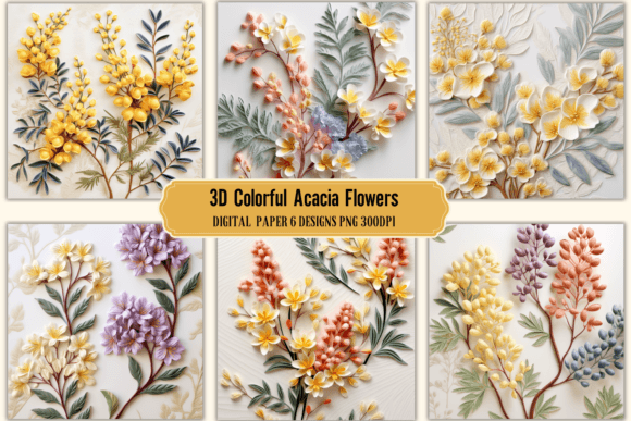 3D Colorful Acacia Flowers Background: Elevating Digital Crafts and Print Projects