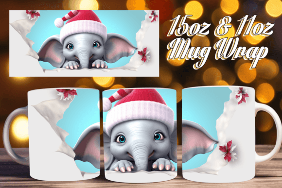 3D Cute Animal Mug Wrap Christmas 11oz Design