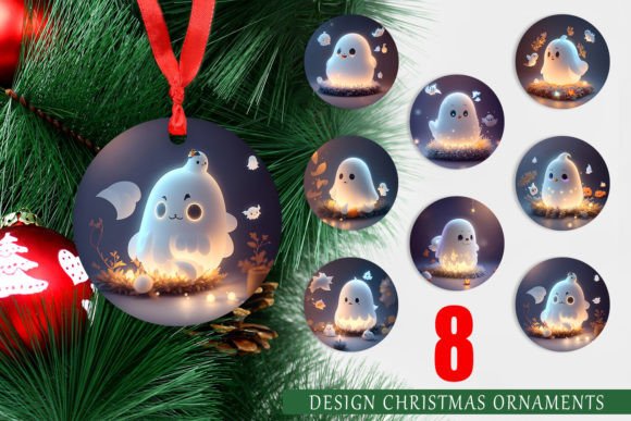 3D Cute Ghost Christmas Ornament: Printable PNG Set