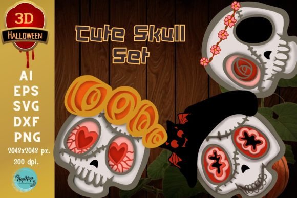 3D Halloween Cute Skull Set: Digital Design Guide