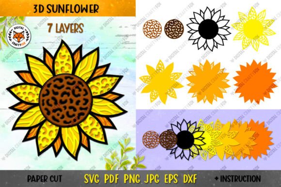 3D Leopard Sunflower Paper Cut Flower: Versatile Designs for Crafting and Sublimation