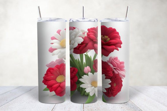3D Red Pink White Flowers Tumbler Wrap Design