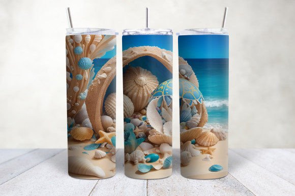 3D Seashells Beach Ocean Tumbler Wrap: Elevating Sublimation Projects with Coastal Aesthetics