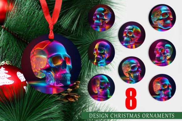 3D Skull Head Christmas Ornament PNG Designs