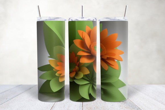 Elevating Drinkware Aesthetics with the 3D Green Orange Flowers Tumbler Wrap