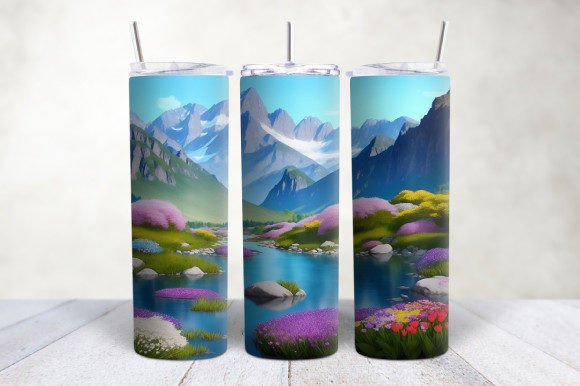 Elevating Drinkware Customization with the 3D Mountain River Landscape Tumbler Wrap