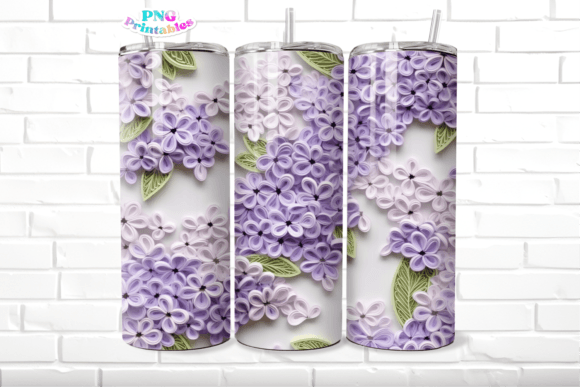 Lilac 3D Floral 20 Oz Skinny Tumbler Design