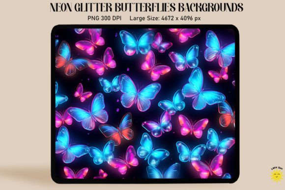 Pretty 3D Neon Butterflies Backgrounds for Design
