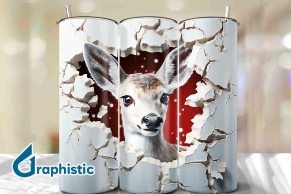Reindeer 3D Smash Wall Art Background 28 Digital